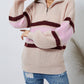 Striped Color Block Knit Zip Collared Sweater