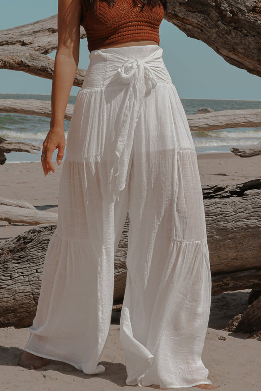 Smocked High Waist Bohemian Wide Leg Pants