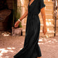Solid Color V Neck Wrap Pleated Short Sleeve Maxi Dress