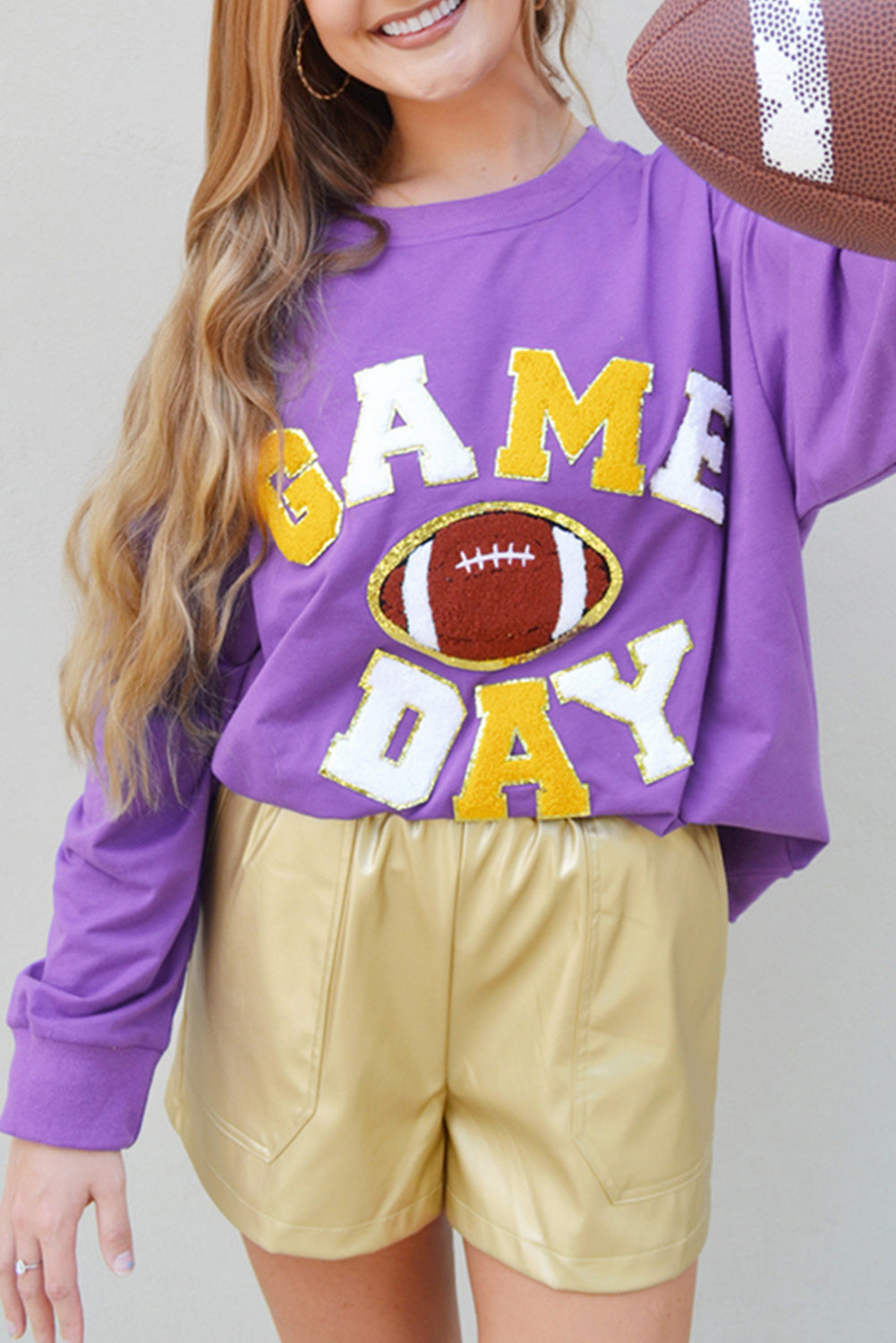 GAME DAY Rugby Chenille Embroidered Pullover Sweatshirt