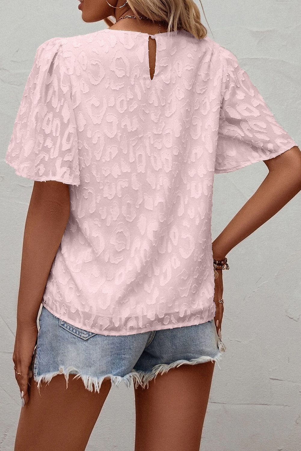 Elegant Jacquard Butterfly Sleeve Blouse
