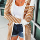 Striped Side Pockets Open Front Cardigan