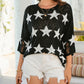Star Print Half Sleeve Distressed Knit Top