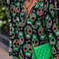Sugar Skull Printed V Neck Babydoll Blouse