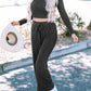 Corded Long Sleeve Top Wide Leg Pants Set