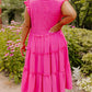 Plus Size Solid Frill Tiered V Neck Smocked Dress