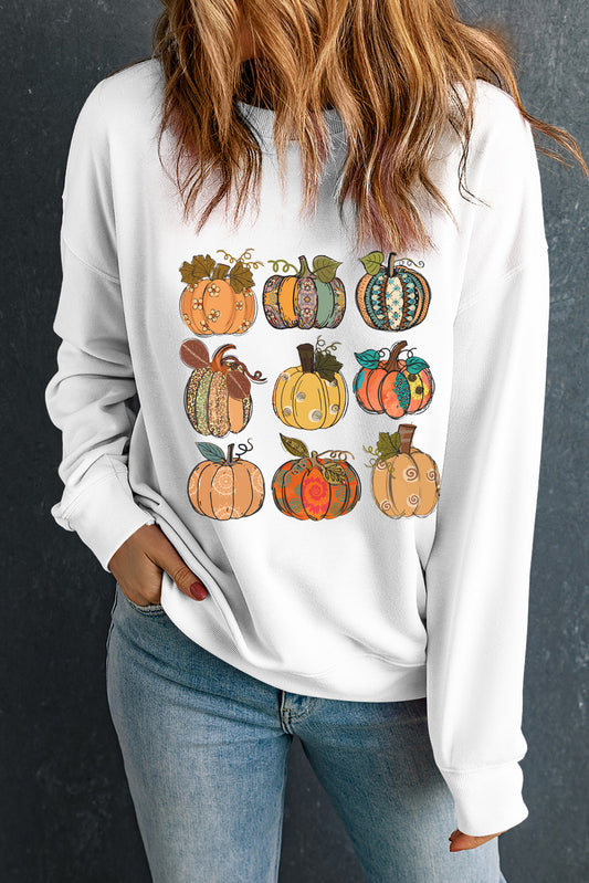 Thanksgiving Pumpkin Print Drop Shoulder Sweatshirt