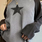 Waffle Knit Colorblock Star Patch Graphic Raglan Top