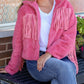 Fringed Full Zipper Fleece Jacket