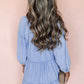 Puff Sleeve V Neck Tiered Ruffled Chambray Mini Dress