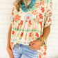 Ethnic Floral Print Rolled Sleeve Babydoll Top