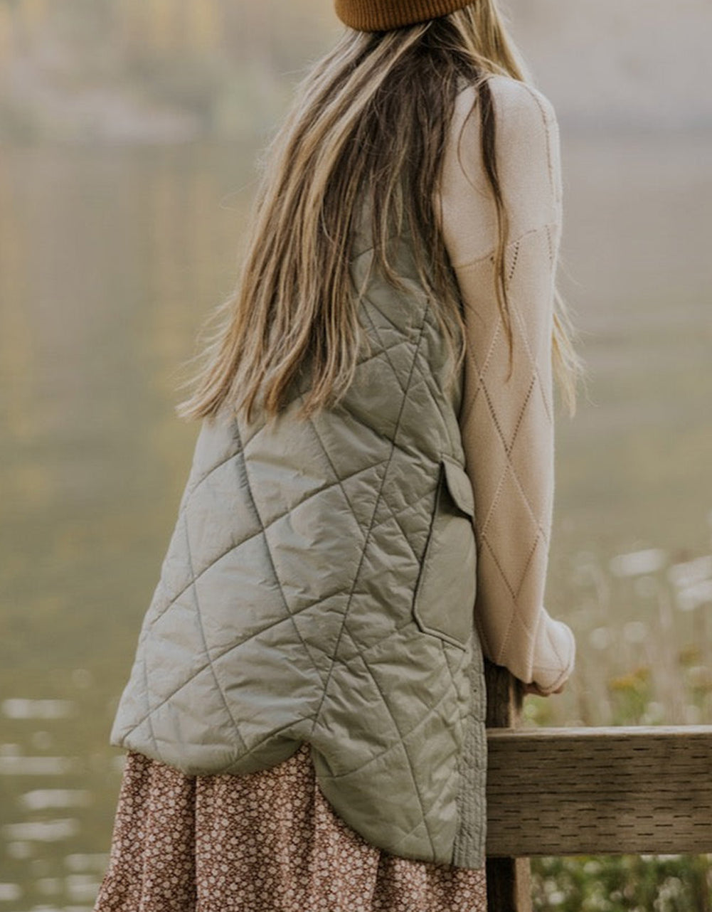 Quilted Long Vest Jacket with Pockets
