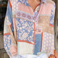 Mixed Boho Print Puff Sleeve Loose Shirt