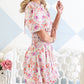 Red Puff Sleeve Smocked Waist Floral Dress