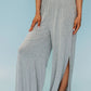 Gray Side Slits Wide Leg High Waist Pants