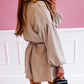 Lapel Drop Shoulder Bubble Sleeve Romper with Sash