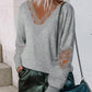 Hollowed Lace Splicing V Neck Loose Sweater