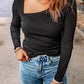 Asymmetric Neckline Slim Fit Long Sleeve Top