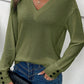 Textured Knit V Neck Button Cuffs Long Sleeve Top