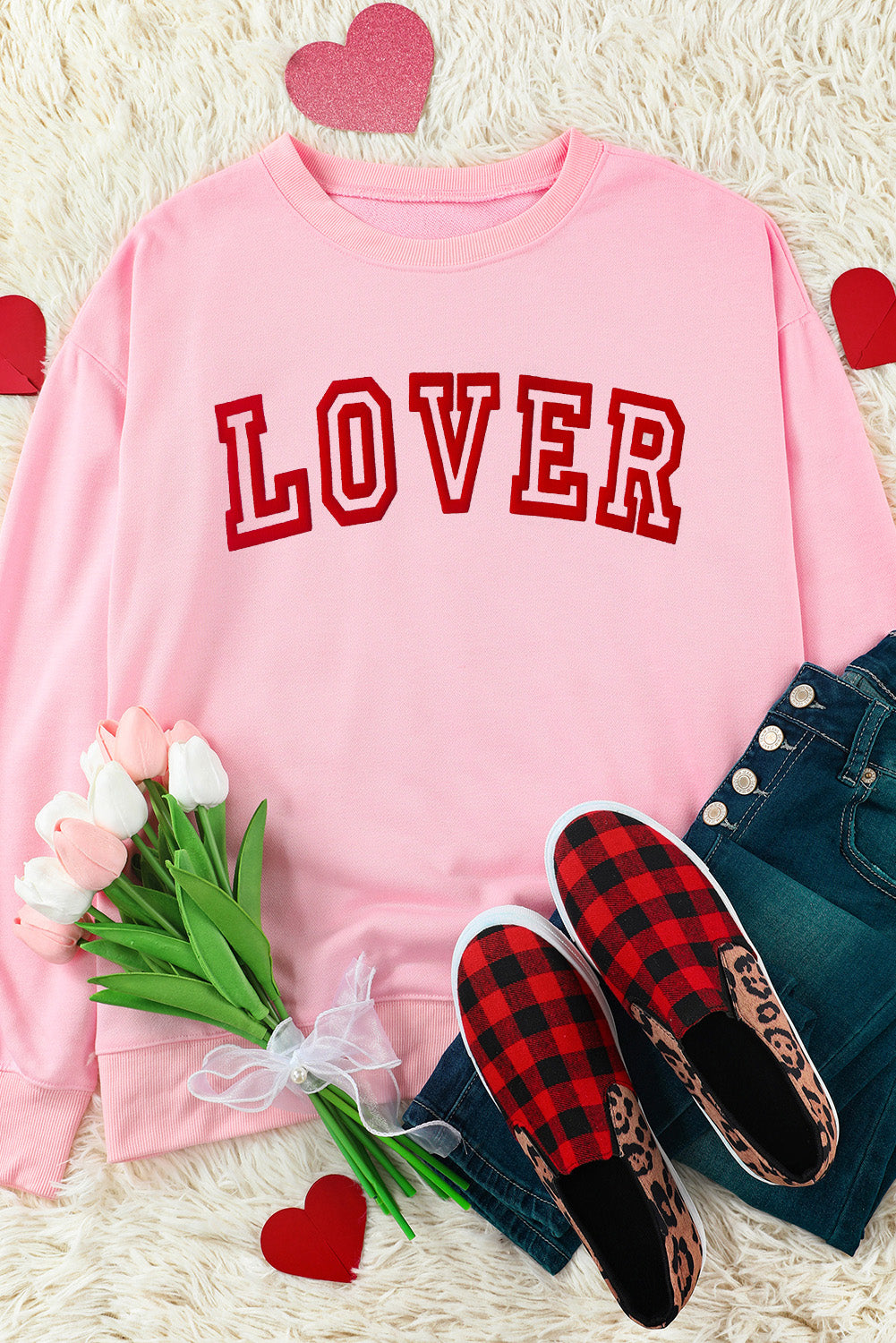 LOVER Puff Print Drop Shoulder Pullover Sweatshirt