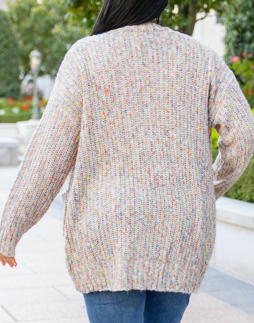 Multi Color Mixed Thread Plus Size Cardigan