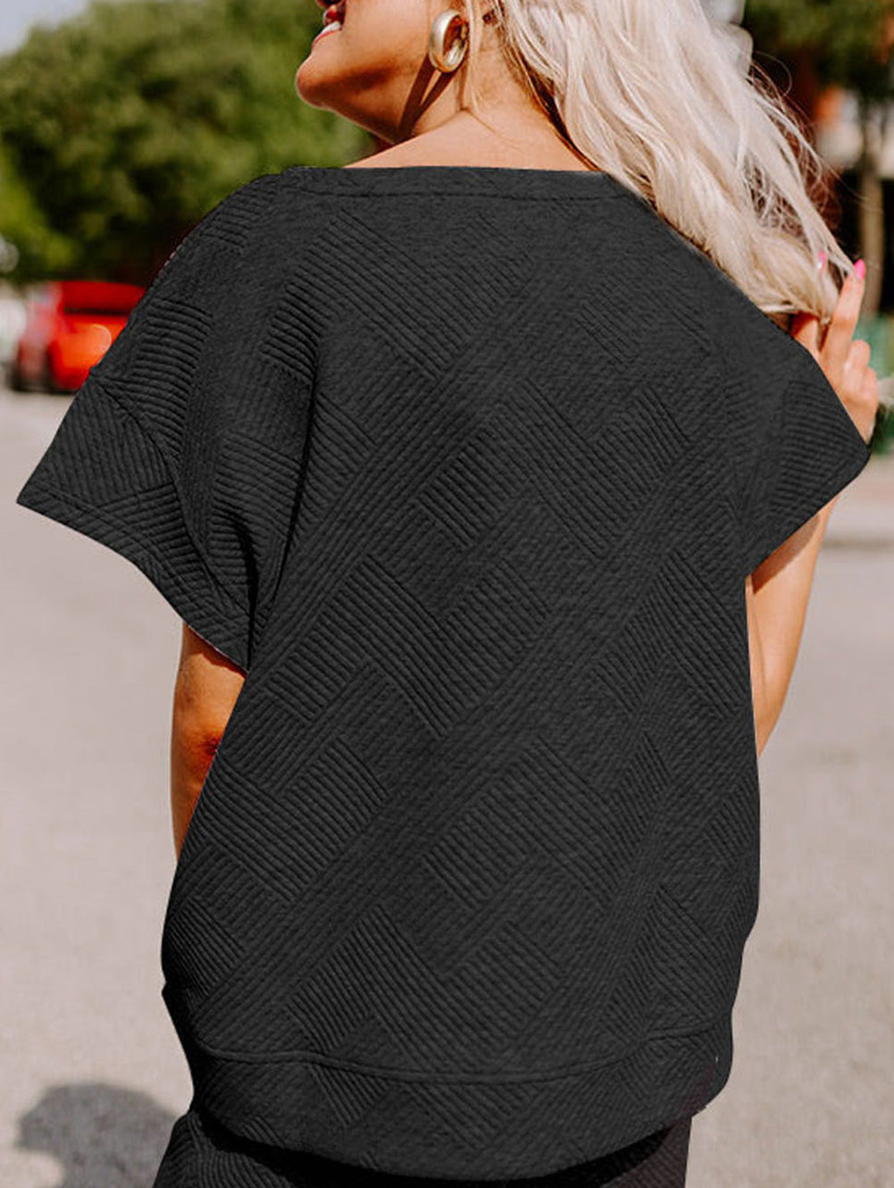 Shiny Heart Popping Graphic Textured 2pcs Outfit