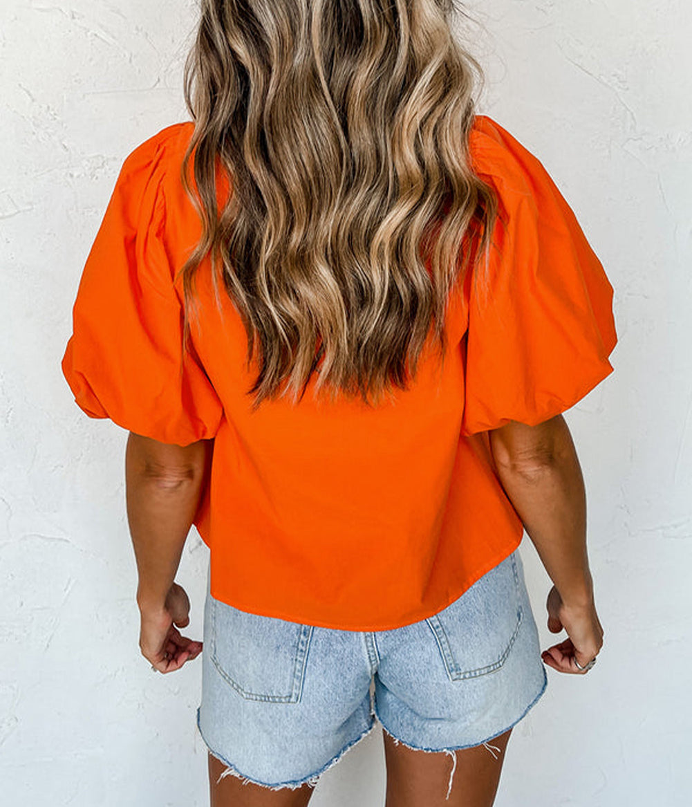 Hollowed Lace Splicing Puff Sleeve Blouse