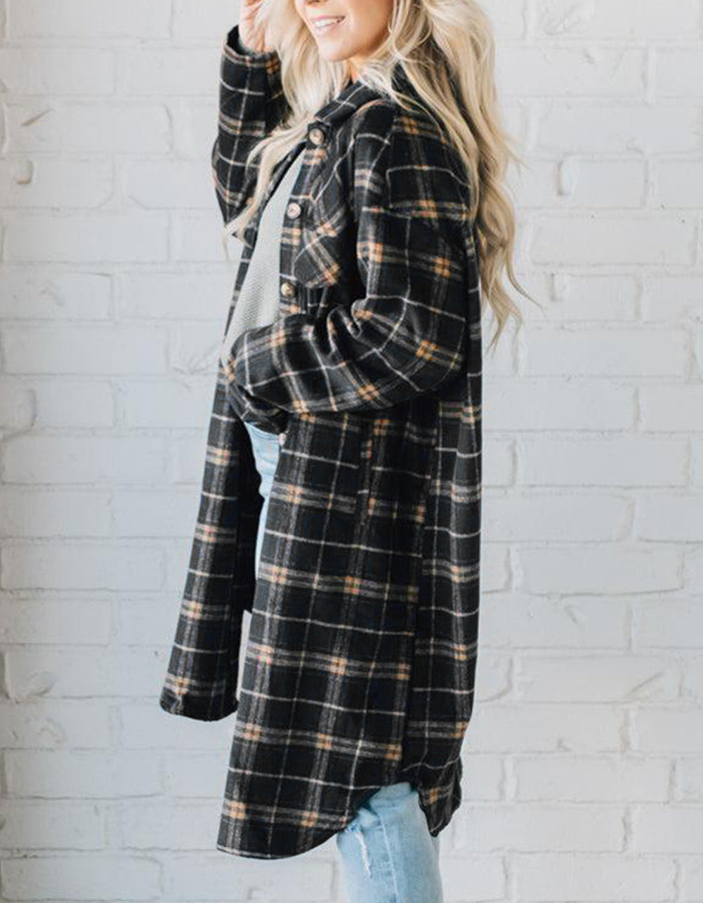 Plaid Button Front Pocketed Long Shacket