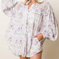 Purple Floral Print Pleated Flap Pocket Shirt