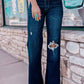 Teal High Rise Ripped Bell Bottom Jeans