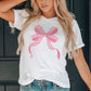 Flowing Bow Knot Print Round Neck Casual Tee