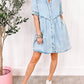 Wash Ruffled Short Sleeve Buttoned Denim Dress