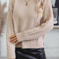 Solid Color Cable Knit High Neck Drop Shoulder Sweater