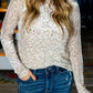 Leopard Frill High Neck Shiny Long Sleeve Top
