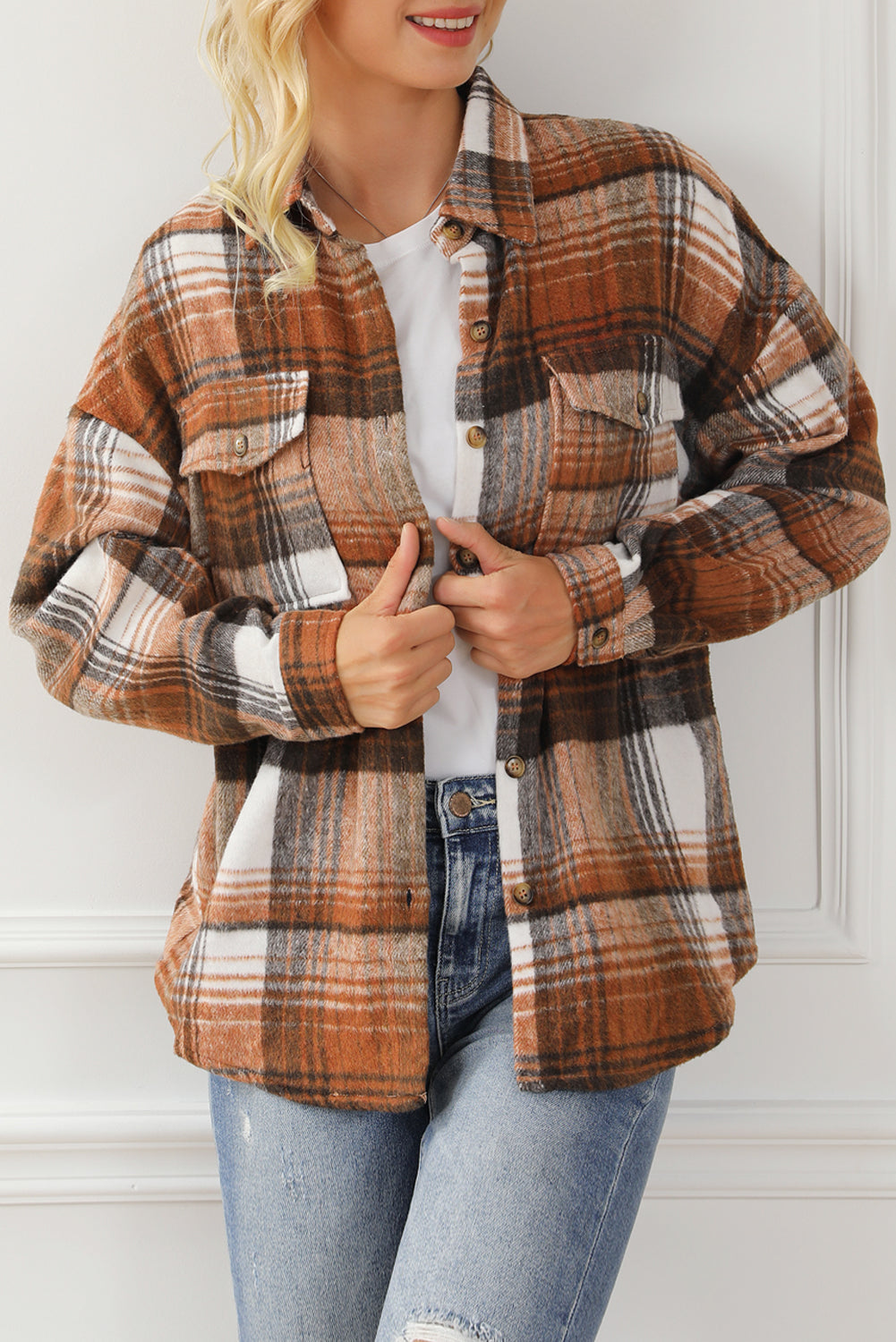 Plaid Flap Pockets Shacket