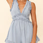 Sky Blue Frill Trim Cutout Back Sleeveless Romper