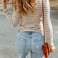 Striped Print Textured Knit Long Sleeve Tee