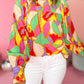 Abstract Print Puff Sleeve Blouse