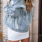 Sequin Embellished Fringe Distressed Denim Jacket