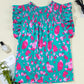 Floral Smocked Detail Ruffled Plus Size Blouse