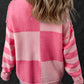 Checkered Colorblock Striped High Low Loose Sweater
