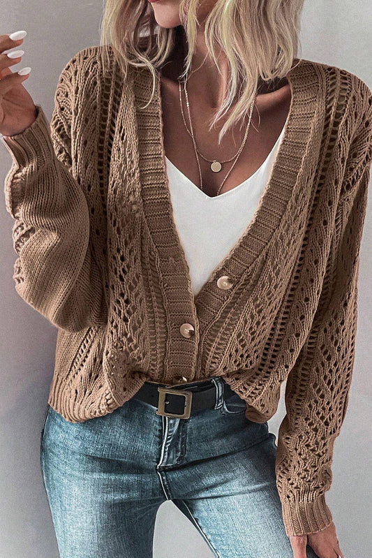 Open Knit Drop Shoulder Sweater Cardigan