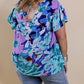 Abstract Floral Print V Neck Plus Blouse