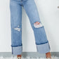High Rise Asymmetric Button Zip Fly Ripped Jeans
