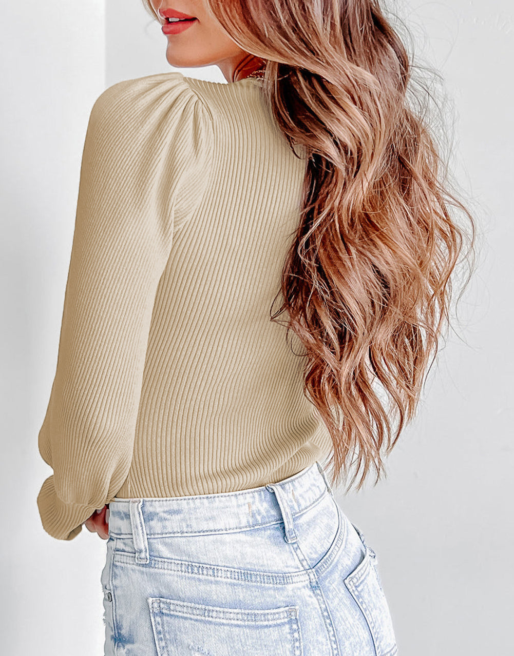 Ribbed Balloon Sleeve Bodysuit