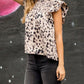 Leopard Smocked Ruffle Sleeve Blouse