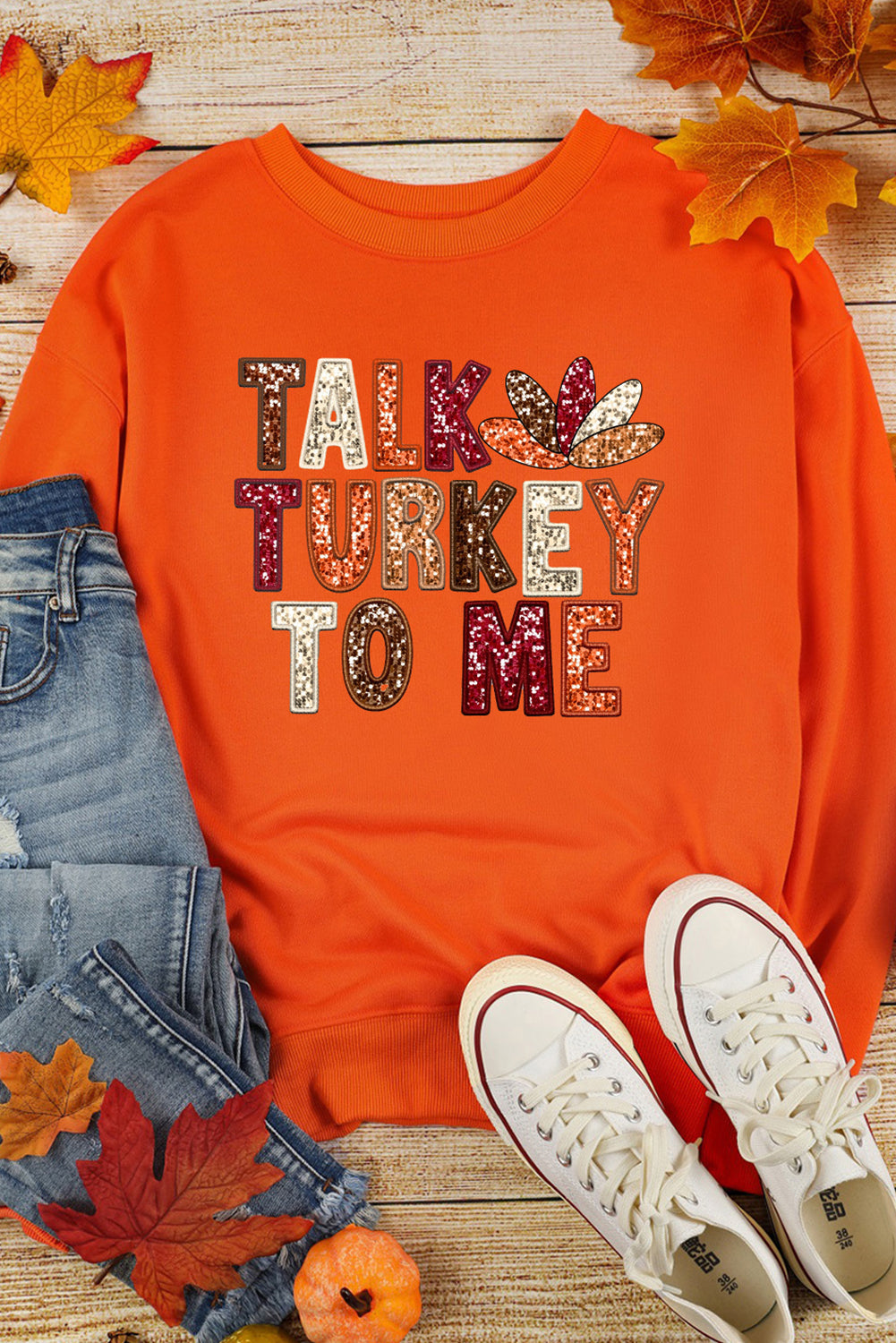 TALK TURKEY TO ME Graphic Thanksgiving Holiday Sweatshirt