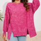 Acid Wash Relaxed Fit Seamed Pullover Sweatshirt with Slits
