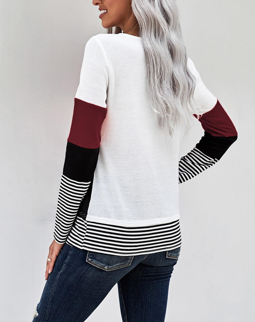 Stylish Colorblock Splicing Stripes Top