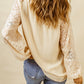 Leopard Mesh Bubble Sleeve Split Neck Blouse
